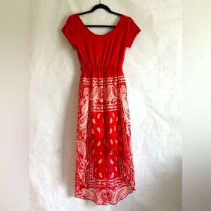 She’s Cool Red Paisley Women’s Maxi High Low Cut Dress
